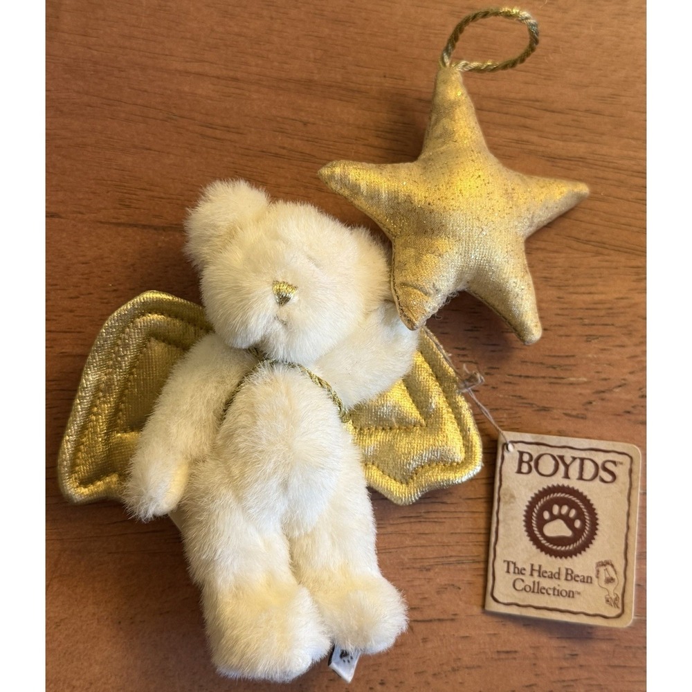 VTG Boyd's Bears White & Gold Angel W/Hanging Loop Ornament H.B.s Heirloom